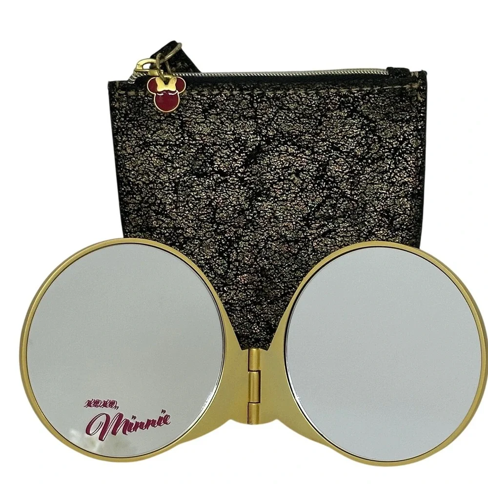Sephora Disney Minnie Mouse Compact Mirror Gold Black Pouch Disney Minnie Beauty